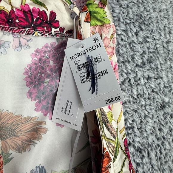 Katie Mae Tara Dress XL Pink Daisy Floral Print Maxi Dress Satin Gown MSRP $298 - Picture 8 of 14